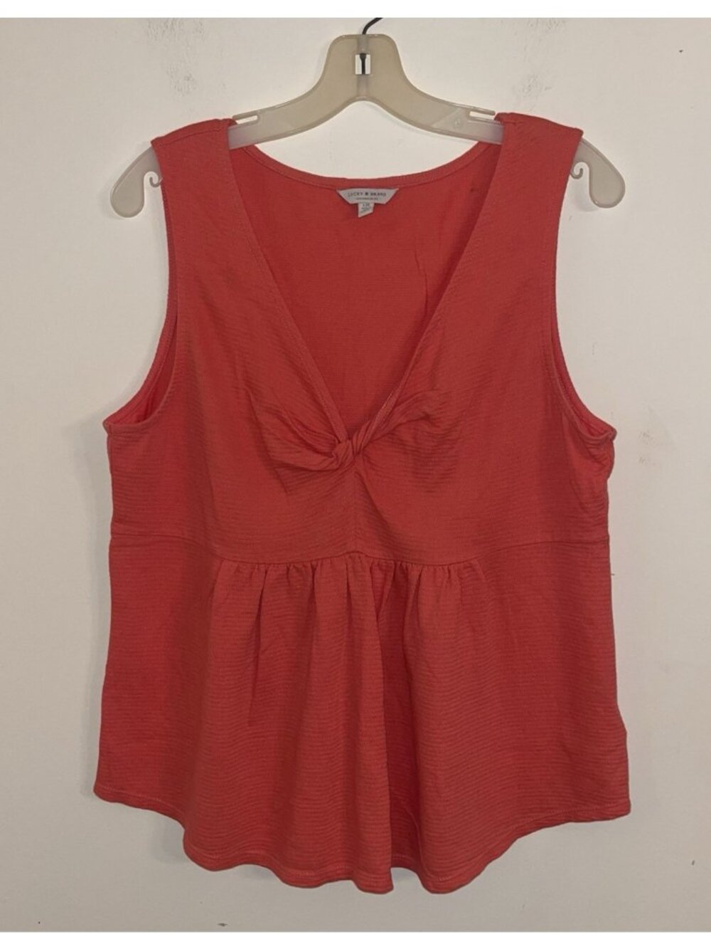 Lucky Brand Coral Tank Top V Neck Knotted Front Size Large Womens